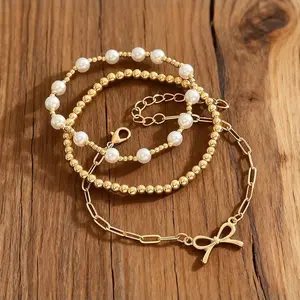 KC 3-Piece Elegant Faux Pearl Bracelet Set, Butterfly Beaded Bracelet, Fashion Jewelry for Party & Daily Wear, Trendy All-Match Accessory, Perfect Birthday Gift for Girlfriend, Wife, Mom, Friends & Her