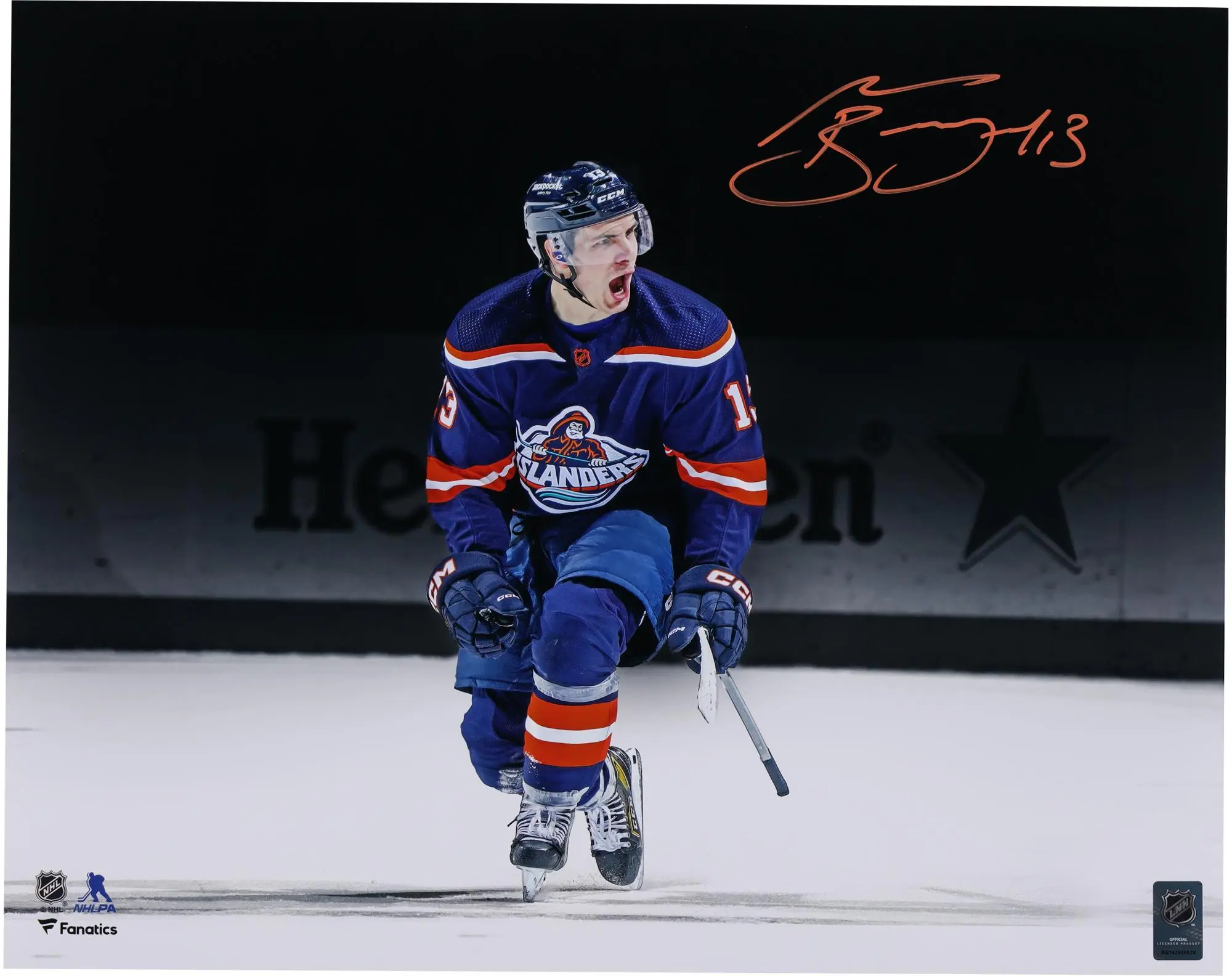Mat Barzal New York Islanders Autographed 16" x 20" Reverse Retro Celebration Spotlight Photograph - Fanatics Authentic Certified