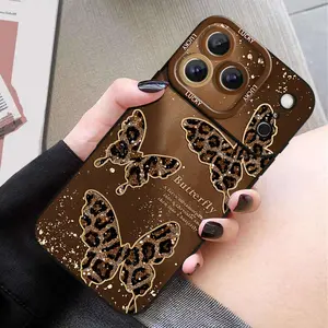 ins Autumn and Winter High-End Gold Foil Leopard Butterfly Soft Phone Case, Scratch-Resistant and Shockproof, Suitable for Apple 17/16/15/14/13/12/11/X Series