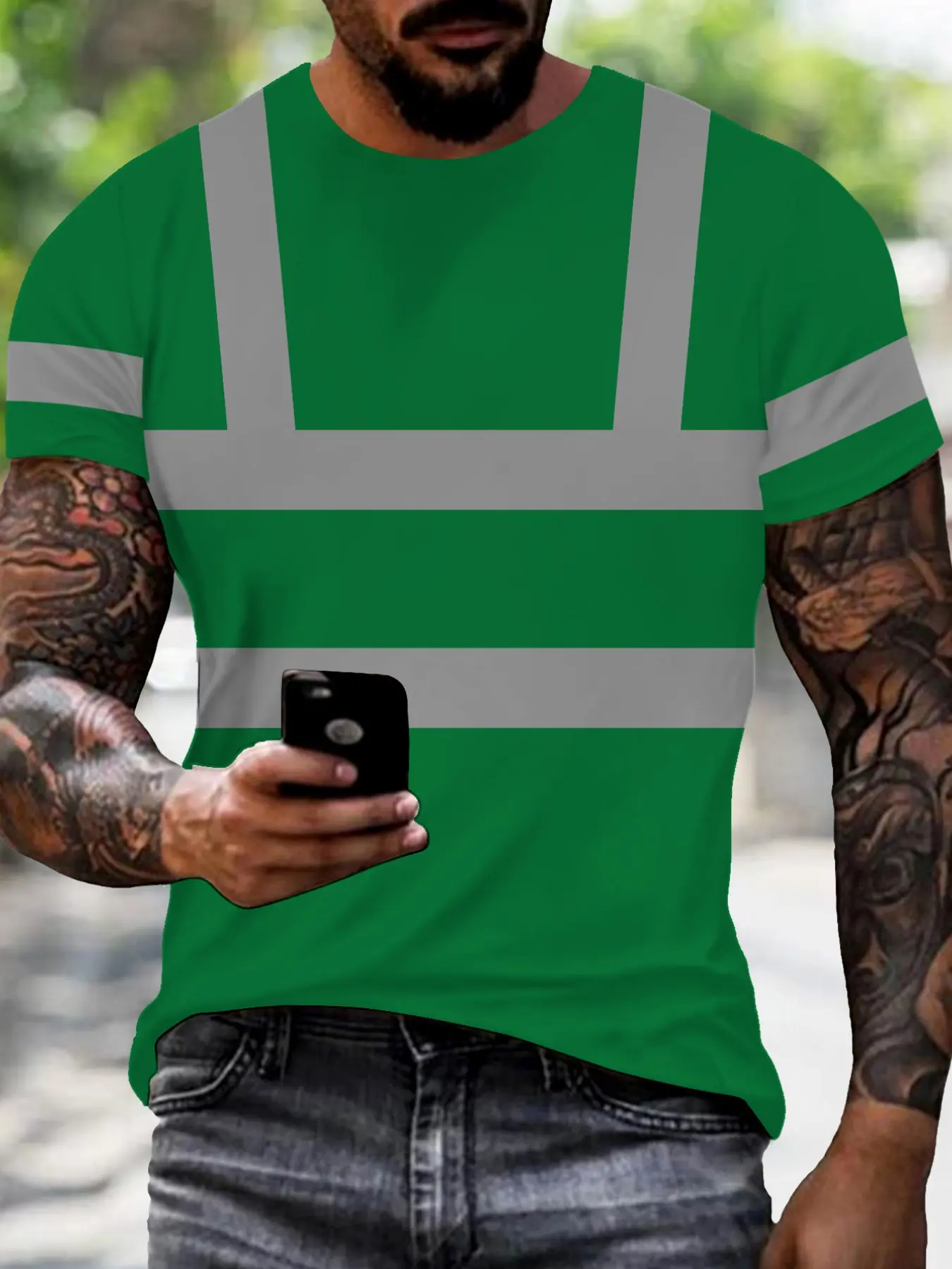 Men's Short Sleeve T-Shirt, Construction Safety Reflective Round Neck Top, Fashionable Comfort Design, Ideal for Daily Wear, Perfect Gift Choice, Operator