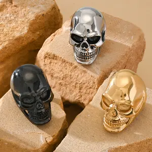 Simple Hip-hop Punk Smooth Skull Stainless Steel Men's Ring, Father's Day, Halloween, Carnival, Holiday Gifts, Daily Wear Accessories