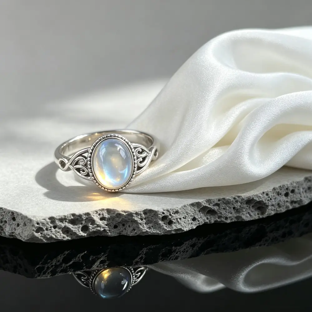 EJG Moonstone Ring for Women, Hypoallergenic Stainless Steel Jewelry, Elegant Aesthetic Accessory for Wedding, Vintage Style Gift for Her Daily Wear, Meaningful Gifts, Everyday Wear