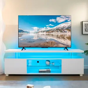 LED TV Stand White Entertainment Center, Gaming Center for 50 inch TV, TV Console with Storage, TV Stands for Gaming Living Room, Bedroom and Playroom