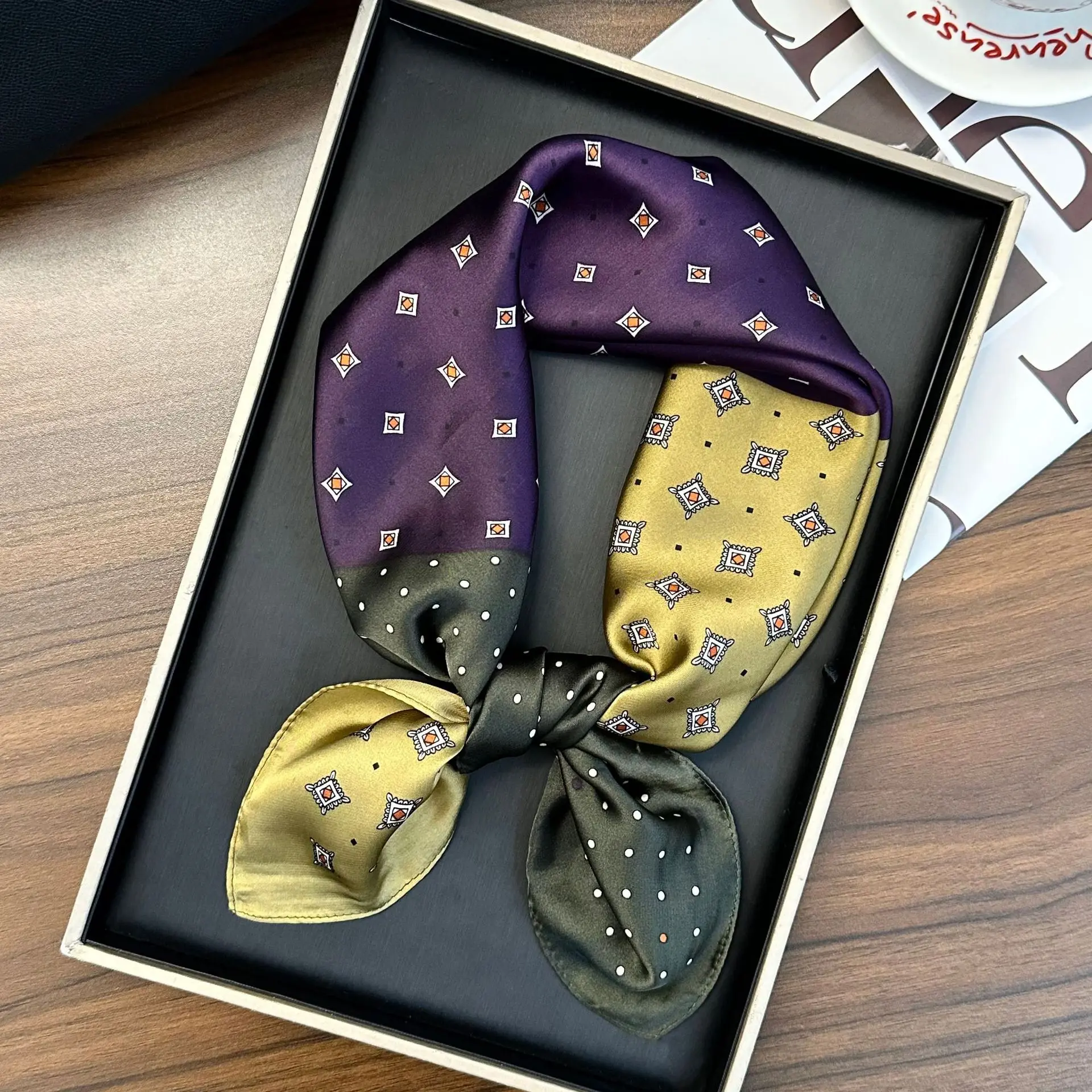 Three piece small grid purple green