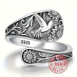 Boho Chic Floral & Bird Ring - Vintage-Inspired Adjustable Band For Men & Women