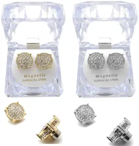 Magnetic Iced Cubic Zirconia Rapper's Fashion Bling Round Simulated Diamond Hip Hop Earring Earrings Unisex Man Women