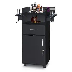 Black Salon Station Rolling Cart for Hair Stylist Beauty Spa Barbershop, Black Beauty Salon Trolley Cart, Salon Cabinet with Wheels,Barber Shop Hairdressing Beauty Tattoo Equipment