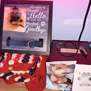 Pet Loss Gift Dog Memorial Sympathy Gifts for Loss Of Dog Cat Wooden Picture Frame with Collar Holder Cat Memorial Gift My Hardest Goodbye
