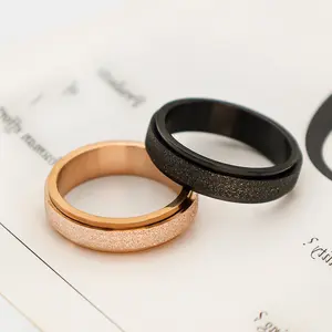 Neutral style simple 6mm frosted rotatable ring for women, unique design titanium steel jewelry