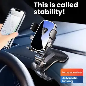 1800° Infinite Rotation Car Phone Holder Anti-Shake Solid One-Handed Instant Pick-Up No Wind Deflector Universal Dashboard Navigation Does Not Tilt Head for Double Safety Automatic Locking