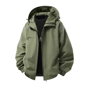 Men's Autumn & Winter Army Green Fashion Hooded Jacket, featuring front chest pocket & side pockets, practical elastic cuffs, comfortable & skin-friendly, perfect for daily casual wear & various occasions, suitable for sports & running. jacket