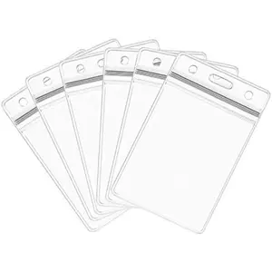 12 pcs ID Card Holder - Heavy Duty Clear Vertical Vinyl PVC with Waterproof Type Resealable Zip & ID Card Holder Hard Plastic - Badge Holders, Plastic Single Layer Thickness 0.8mm