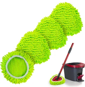 【NO BUCKET/HANDLE】Chenille Duster Mop Head Compatible with O Cedar Mop Easywring 1-Tank System, Microfiber Chenille Mop Pads Spin Mop Refill for Dry & Wet Use, 4 Pack Cleaning