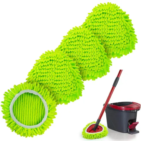 【NO BUCKET/HANDLE】Chenille Duster Mop Head Compatible with O Cedar Mop Easywring 1-Tank System, Microfiber Chenille Mop Pads Spin Mop Refill for Dry & Wet Use, 4 Pack Cleaning
