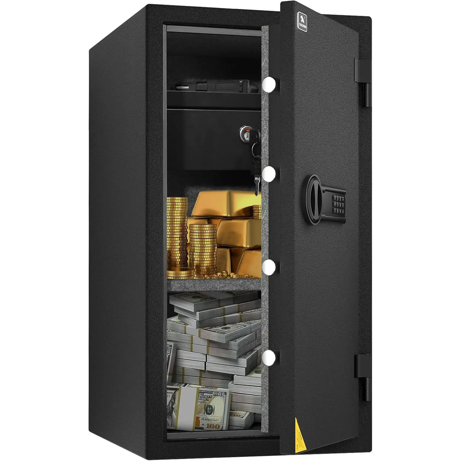 TIGERKING Fireproof Safe Box, 3.47 Cubic Feet Home Safe Box with Drawer, Large Steel Digital Safes for Home and Office