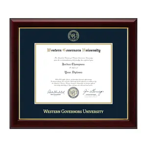 Western Governors University Gold Embossed Diploma Frame with Navy Matting and Cherry Lacquer Finish for Bachelor's and Master's Diplomas