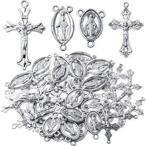 Alloy Rosary Cross and Center Miraculous Jesus Maria Our Lady Crucifix Medal Charms Pendants