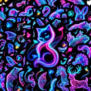 50pcs Neon Animal Blue-Purple Gradient Stickers, Graphic Decal, Office Supplies and Notebook Accessories, Suitable for Scrapbooks, Diaries, Laptops, Water Bottles, Cars, Etc., Based on A Design Inspired By Faith, Multipurpose Car Decal