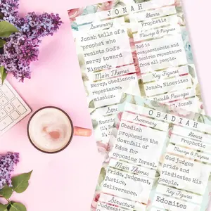 66 Books of the Bible Summary Tip-In Sheets (Printed) | Rose Tea Garden Collection | Aesthetic Bible Study Inserts
