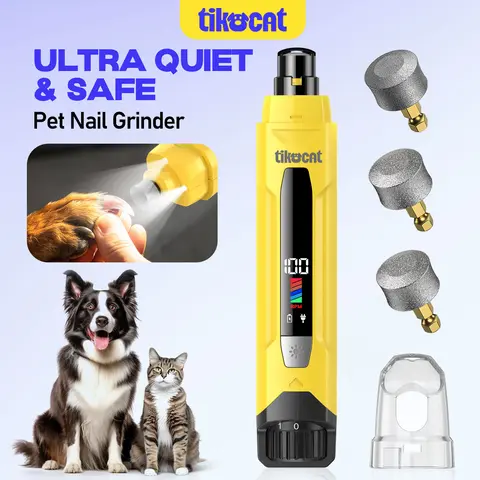 【TIKOCAT Official 】50% More Powerful Whisper-Quiet Dog Nail Grinder with 6 Speeds,4 Lights,3 Replaceable Bits Safe & Stress Free Nail Grooming Best for Sensitive Dogs Cats of All Breeds & Sizes