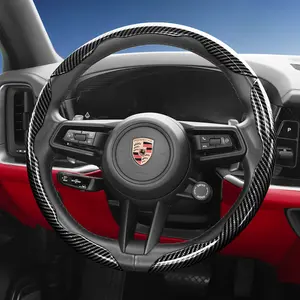 For Porsche Segmented Carbon Fiber Steering Wheel Cover Sporty Style Non-Slip Comfortable Grip 2-Piece/3-Piece Set Options Quick-Install Design All-Season Compatibility Car Accessories For Cayenne/Macan/911/Panamera/718/Taycan Black Blue Silver Red White