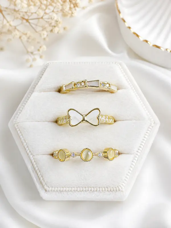 Gold-Tone Ring Set – 3-Piece Stackable Fashion Ring Bundle