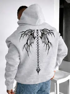 Gothic Spine Wings Hoodie Black Streetwear Oversized Graphic Pullover Unisex Fit