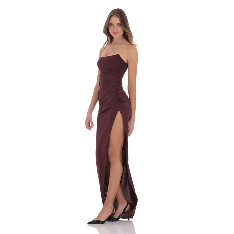 Corset Strapless Maxi Dress in Wine