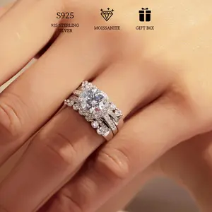 Palace Style Moissanite Set Ring | 925 Silver 2ct High-End Stackable Band | Luxury Engagement & Wedding Ring with Certificate | Perfect for Parties & Gift-Giving