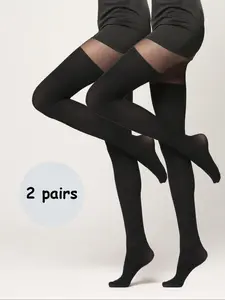 Two/triple-Pack Mock Mid-Thigh Striped Knit Pantyhose, Opaque Tight Pants, Stitched Sheer Stockings, Chic Gothic Skinny Leggings, Womenswear