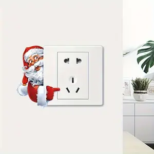 Self adhesive PVC Christmas light switch decoration with playful peeking at Santa Claus and glowing switch board - easy to peel and stick, suitable for single/double toggle switches, irregular shapes, holiday home decoration