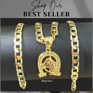 Unisex 14K Gold-Plated Horseshoe Horse Hip-Hop Pendant - 2.5-8mm Miami Cuban/Figaro Link/Rope Torch Chain 18-26" Inch Necklace Fashion Jewelry