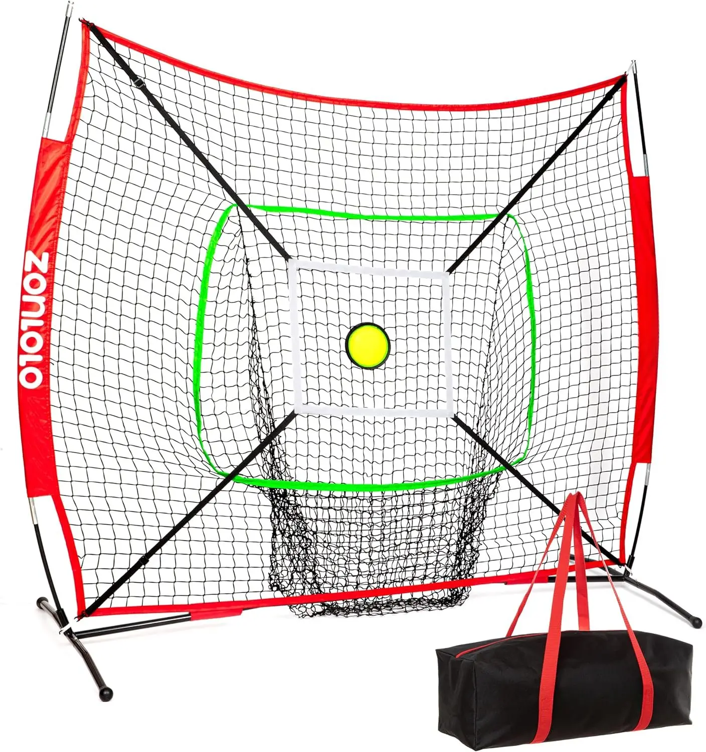 6x6ft Portable Baseball & Softball Net for Hitting and Pitching, with Sturdy Bow Frame and Carry Bag, Special Circular Target and Strike Zone for Accurate Throwing Practice,  for