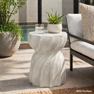 ARCH Modern Outdoor Side Table - Christopher Knight Home Outdoor Living Furniture, Magnesium Oxide Construction, Concrete Base, Hourglass Form, Lightweight Design, Sunburst Top