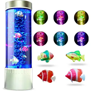 Bubble Fish Lamp| Desktop Sensory LED Bubble Lamps| 7 Color Changing  Aquarium Night Light| Artificial Fish Tank with Moving Fishes|  Decor,  for , Adults,  &