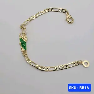 San Jude Bracelet Laminated-Gold Green & Gold Color 6 Inches Adjustable Size for Small Kids Babies Comfortable Everyday Wear Versatile Design SKU BB16