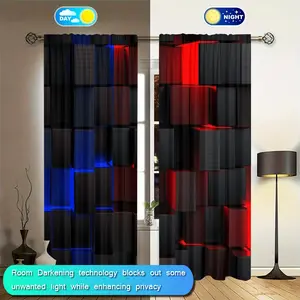 2 Piece Gradient Color Geometric Curtains, Durable Semi-Transparent Polyester Fabric, Washable, Ideal for Bedroom/living Room/library, Window Curtain