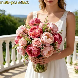 4PCS Double Pink Artificial Peony Bouquet, DIY Decoration, Living Room Decor Faux Flowers, Vibrant Faux Flowers, Wedding Accessories, Valentine's Day Gift, Artificial Flowers. Suitable for Birthday Parties, Gatherings, Venue Decorations