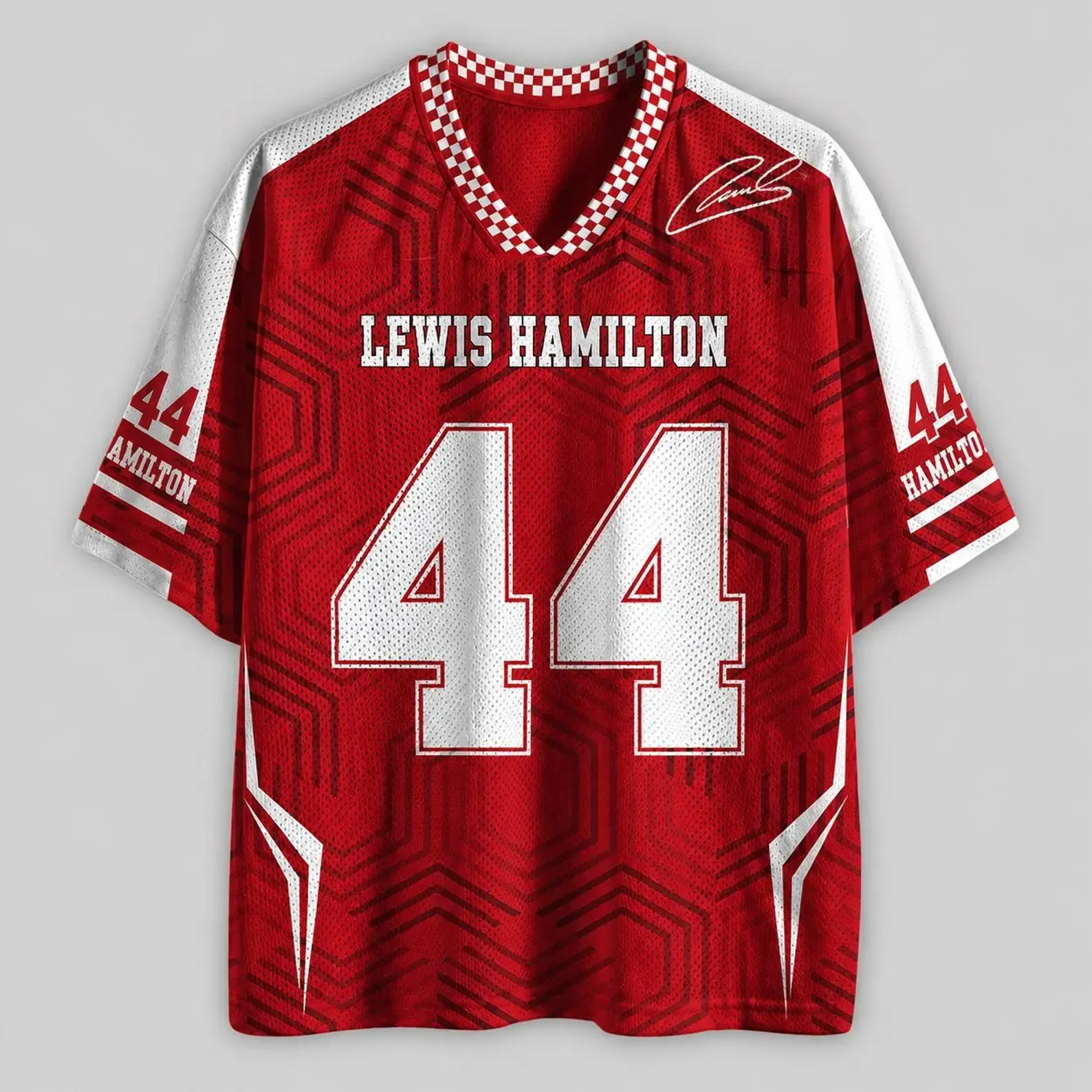 Lewis Hamilton #44 Inspired Retro Motorsport Mesh Jersey – Red Signature Racing Style Tee, Vintage Racing Aesthetic Streetwear Shirt, Unisex Fan Apparel, Motorsport Casual Sports Top
