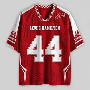 Lewis Hamilton #44 Inspired Retro Motorsport Mesh Jersey – Red Signature Racing Style Tee, Vintage Racing Aesthetic Streetwear Shirt, Unisex Fan Apparel, Motorsport Casual Sports Top