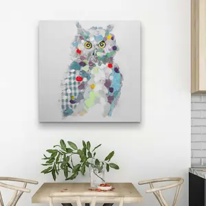 212 MAIN Artistic Textured Abstract Owl Wall Art Print - 32x32 in. High-Def Texture-Detailed Piece, Vibrant Turquoise Hue, Stylish Living Room Home Decor Accent