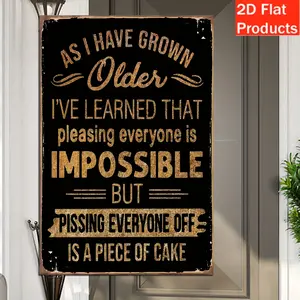 2D Flat, 1pc Vintage-Inspired Wooden Wall Art Plaque - "As I Have Grown Older" Quote, Rustic Black & Golden Decorative Sign for Home, Garden, or Cafe, Unique Gift Idea, Wall Decor, 2D Flat