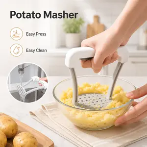 Manual Potato Masher, sturdy food smasher & easy one-hand pressing design, multi-functional kitchen tool for mashing potato, purple sweet potato, ideal for homemade baby food puree, practical household gadget for daily cooking and baby complementary food