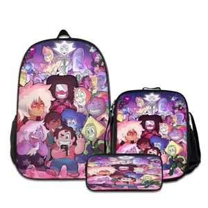 3PCS Steven-Universe-Backpacks for Girls Set, Cute School Backpack for Girls Boys with Lunch Box and Pencil Case, Aesthetic Bookbag for Teens, Lightweight Classic Backpack for Travel, Work, Picnic A-73