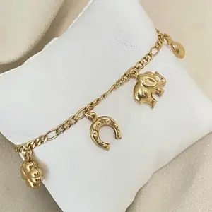 18k Gold Plate Charm Bracelet 7.5” Long