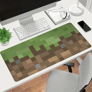 1pc Pixelated Grass Block Retro Video Game Large Gaming Mouse Pad, Extended XXL Desk Mat, Stitched Edge, Non-Slip Rubber Base, Ideal for Retro Gamers, Streamers and Aesthetic Desk Decor