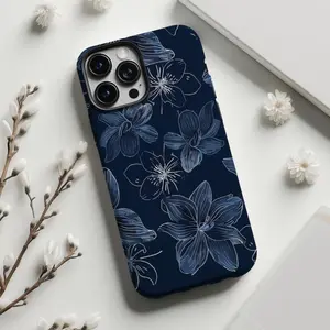 For IPhone 17 Case, Navy Blue Floral Aesthetic Design for IPhone 16 15 14 13 12 11 Pro Max Plus