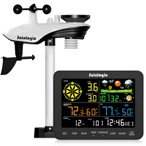 Sainlogic Weather Stations Wireless Indoor Outdoor SA6, Weather Station with Rain Gauge and Wind Speed, Weather Forecast, Temperature, Air Pressure, Humidity, Moon Phase, Alarm Clock(No WiFi)