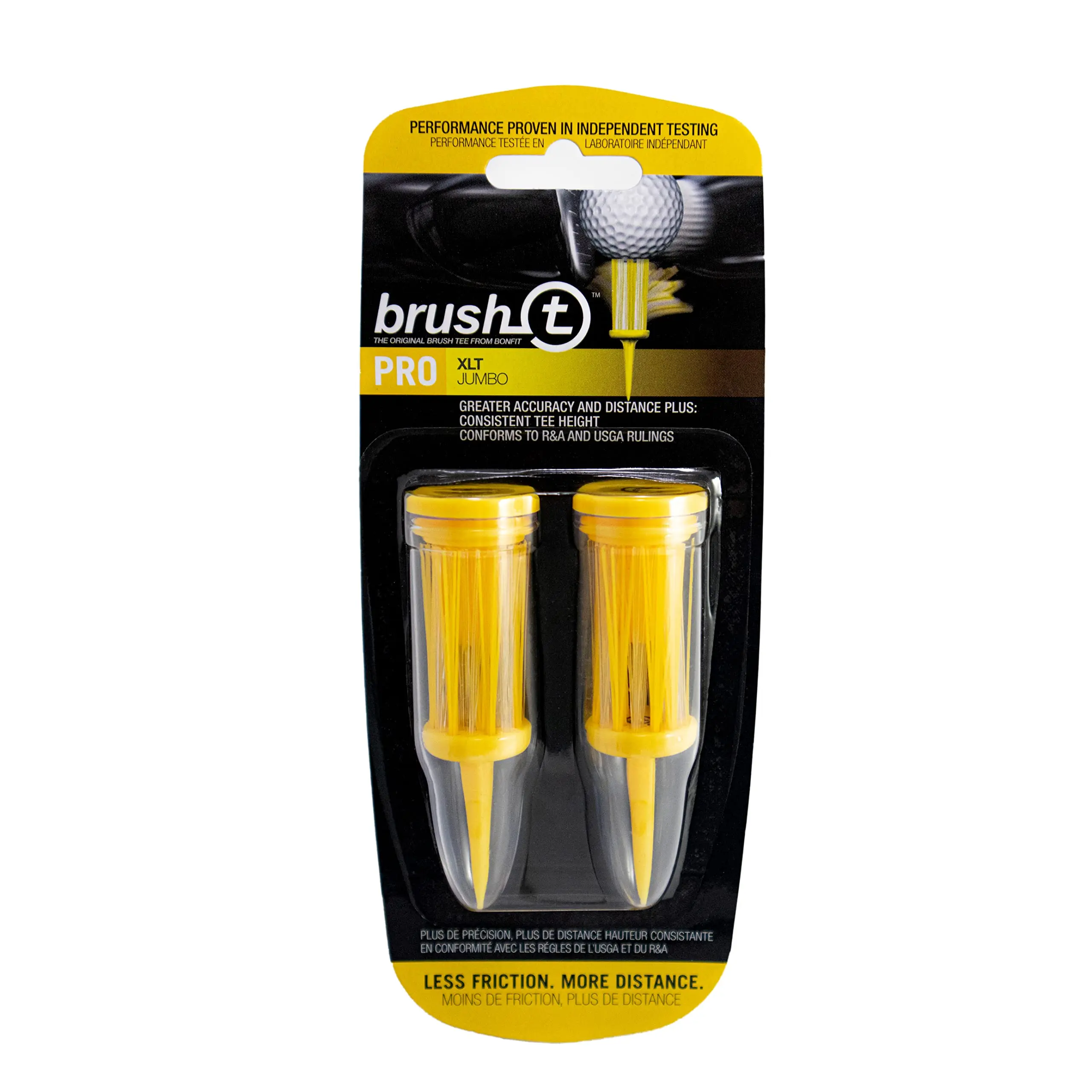 BRUSH-T Premium Plastic Golf Tees, Yellow XLT 2-Pack, Size 3 1/8", Unbreakable Innovative Design, Consistent Height, Perfect Golf Gift for Men and Women. Golfing Tees, Works With Any Golf Ball