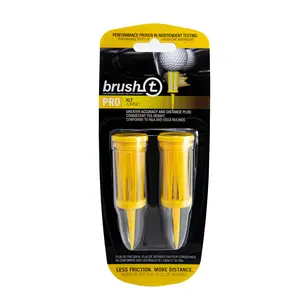 BRUSH-T Premium Plastic Golf Tees, Yellow XLT 2-Pack, Size 3 1/8", Unbreakable Innovative Design, Consistent Height, Perfect Golf Gift for Men and Women. Golfing Tees, Works With Any Golf Ball